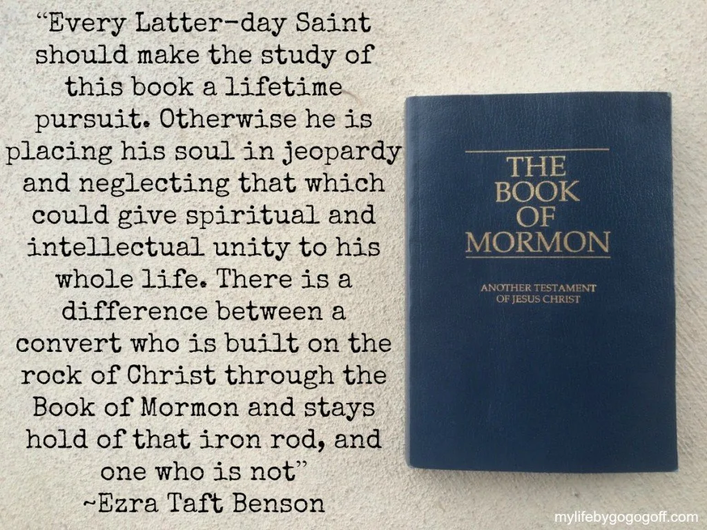 “Every Latter-day Saint should make the study of this book a lifetime pursuit. Otherwise he is placing his soul in jeopardy and neglecting that which could give spiritual and intellectual unity to his whole life. There is a difference between a convert who is built on the rock of Christ through the Book of Mormon and stays hold of that iron rod, and one who is not” ~Ezra Taft Benson