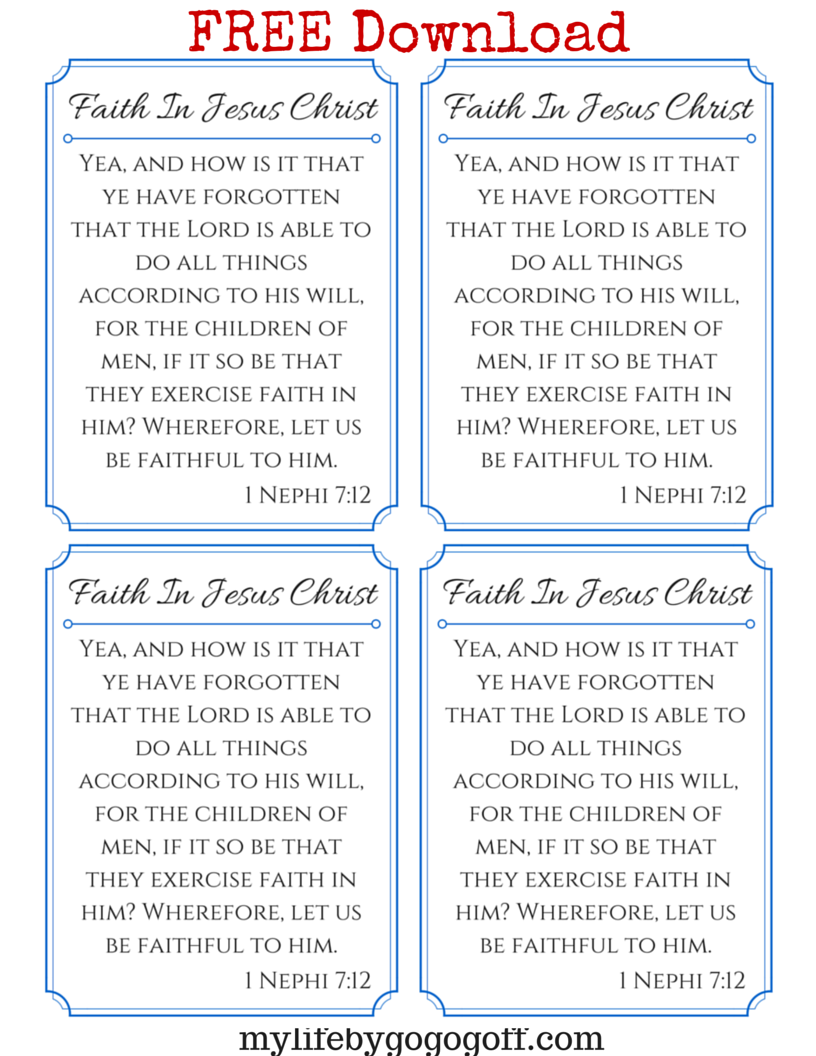 FREE PRINTABLES to help Ponderize Preach My Gospel! The verse to #ponderize is from "Faith in Jesus Christ" The verse is 1 Nephi 7:12