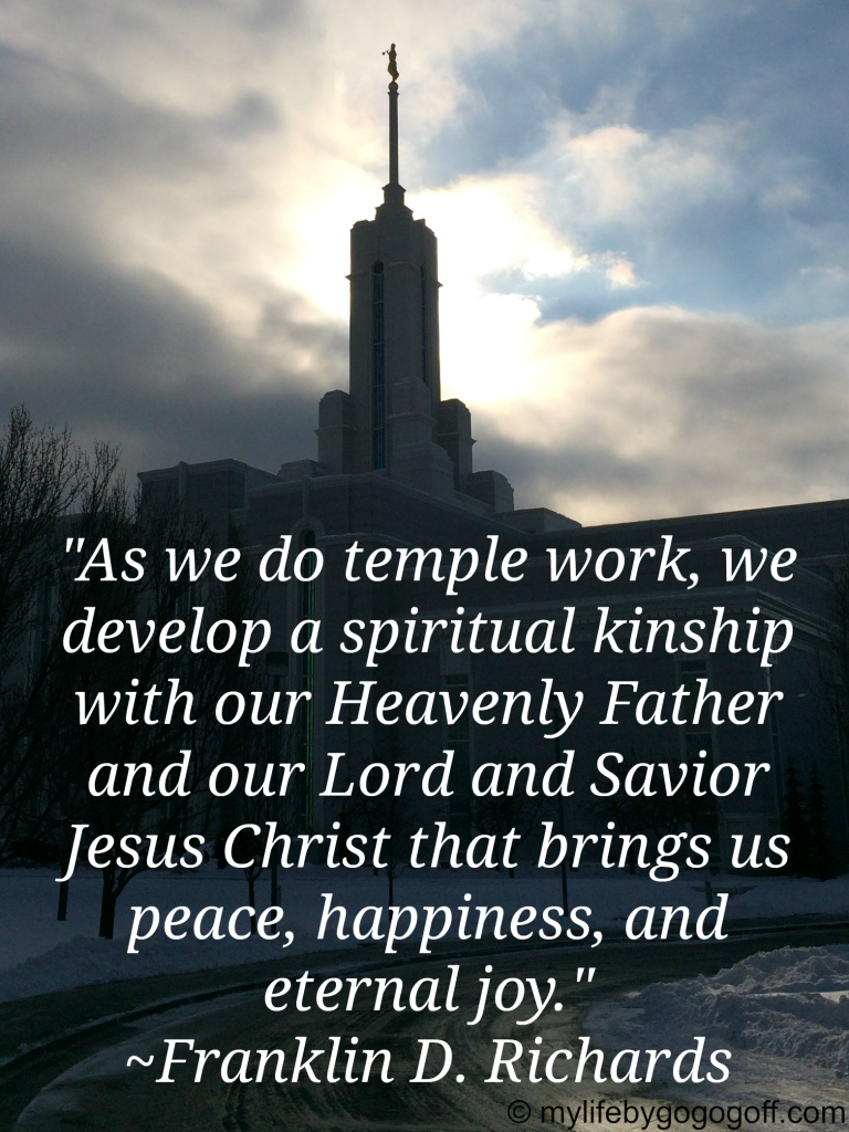 As we do temple work, we develop a spiritual kinship with our Heavenly Father and our Lord and Savior Jesus Christ that brings us peace, happiness, and eternal joy. ~Franklin D. Richards