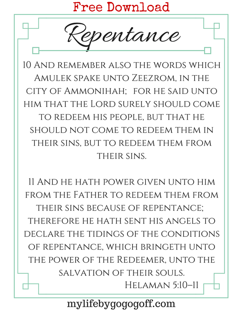 FREE PRINTABLES to help Ponderize Preach My Gospel! The verse to #ponderize is from "Repentance" The verse is Helaman 5:10–11