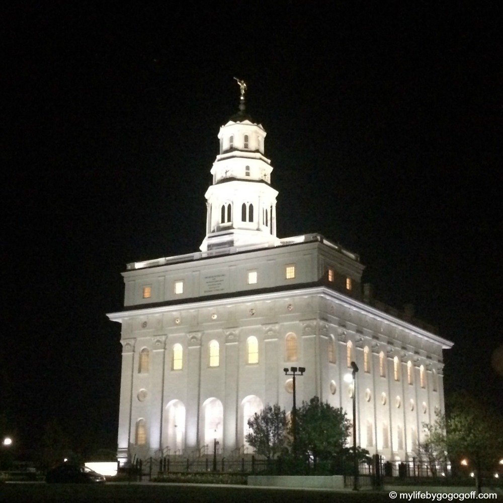 Nauvoo Temple at night.