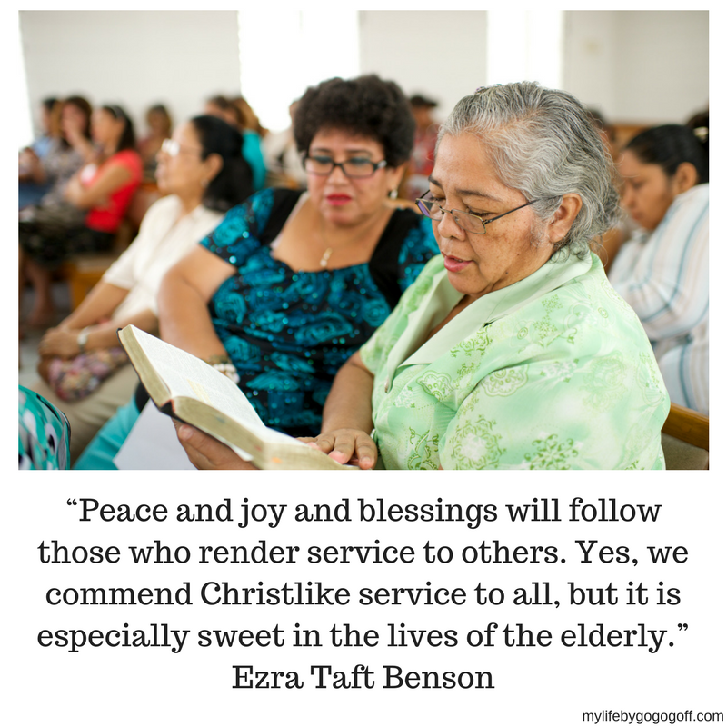 “Peace and joy and blessings will follow those who render service to others. Yes, we commend Christlike service to all, but it is especially sweet in the lives of the elderly.” Ezra Taft Benson