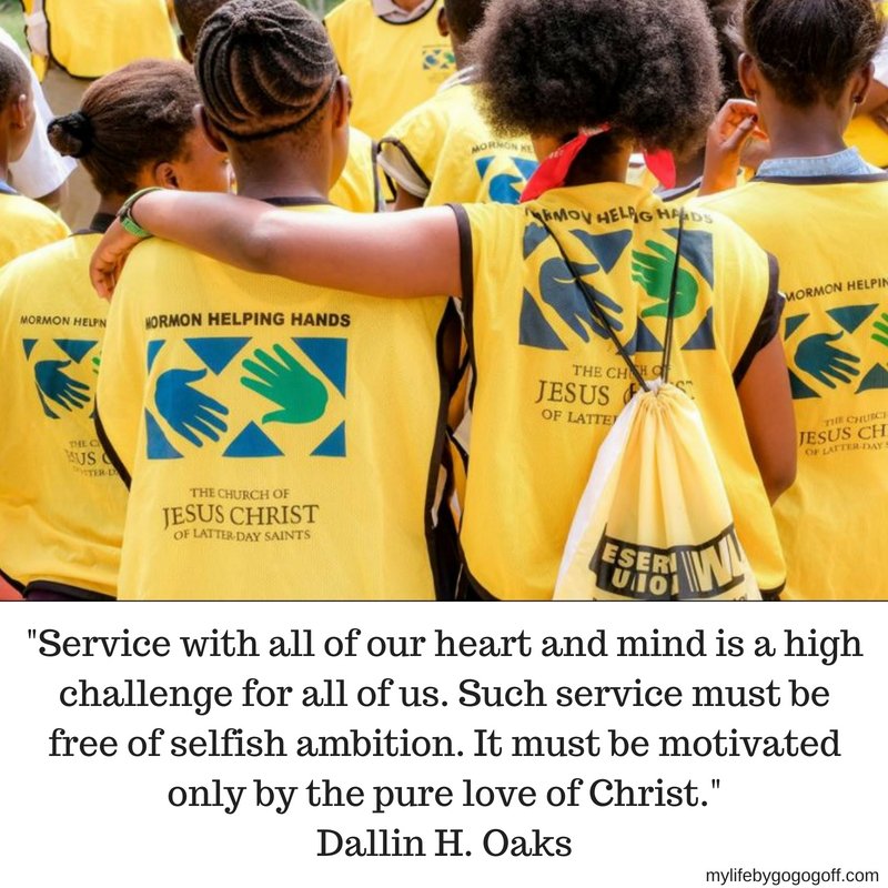 "Service with all of our heart and mind is a high challenge for all of us. Such service must be free of selfish ambition. It must be motivated only by the pure love of Christ." Dallin H. Oaks