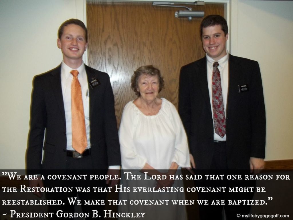 "We are a covenant people. The Lord has said that one reason for the Restoration was that His everlasting covenant might be reestablished. We make that covenant when we are baptized." President Gordon B. Hinckley (This is a picture from the last baptism on my Mission Dec 28th, 2013, just two weeks before I came home! I am on the right, Rachel in the middle, and Elder Millis on the left)