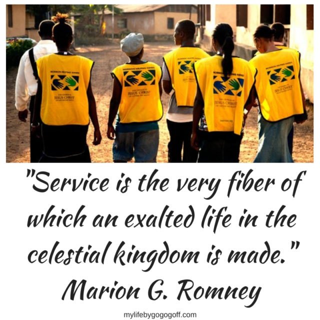 "Service is not something we endure on this earth so we can earn the right to live in the celestial kingdom. Service is the very fiber of which an exalted life in the celestial kingdom is made." Marion G. Romney