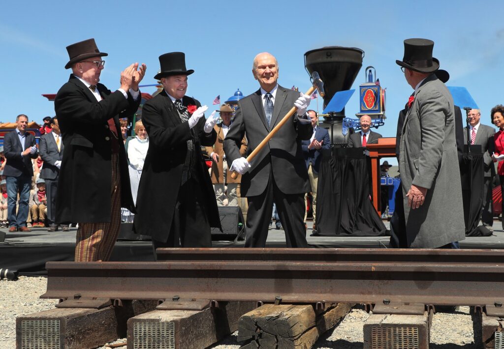 President Russell M. Nelson at the event celebrating the 150th anniversary of the golden spike completing the First transcontinental railroad