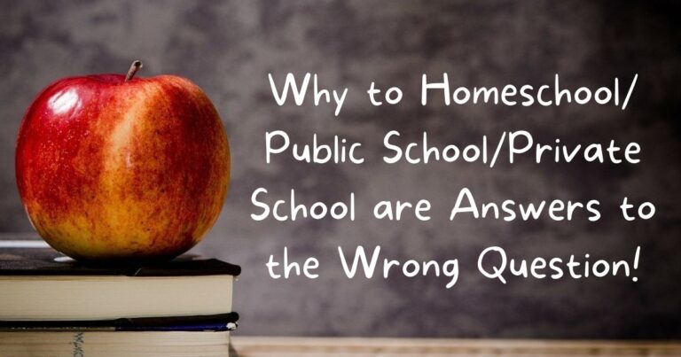 Why to Homeschool/Public School/Private School are Answers to the Wrong Question!